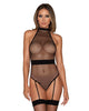 Dreamgirl Bodystocking 0387 Fence Net Garter Teddy with Halter Neckline & Snap Neck Closure