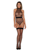 Dreamgirl Bodystocking 0387 Fence Net Garter Teddy with Halter Neckline & Snap Neck Closure